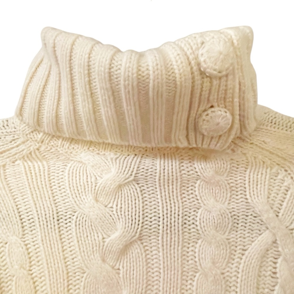 100%‎ Cashmere Chunky Aran Cable Knit Mock Neck Turtleneck Sweater Small Ivory - Picture 3 of 15